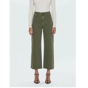 Pistola Penny Wide Leg Crop Jeans 30 Olive Green High Rise Raw Hem Utility Pants